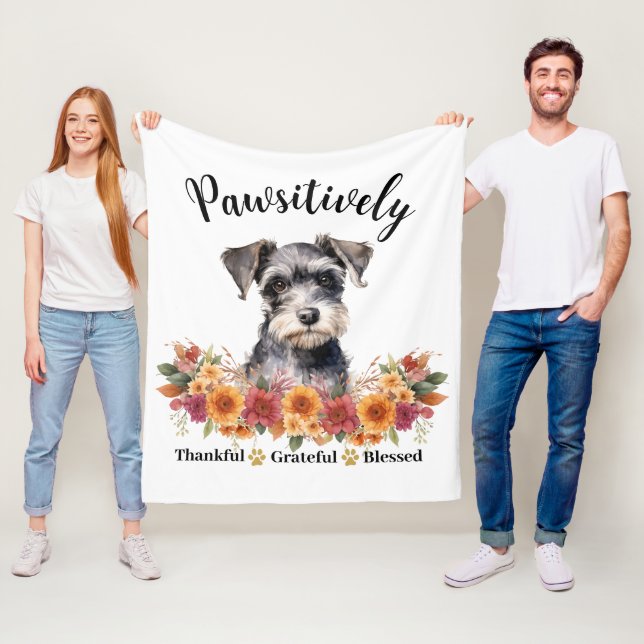 Pawsitively Thankful Grateful Blessed Cute Dog Fleece Blanket (In Situ)