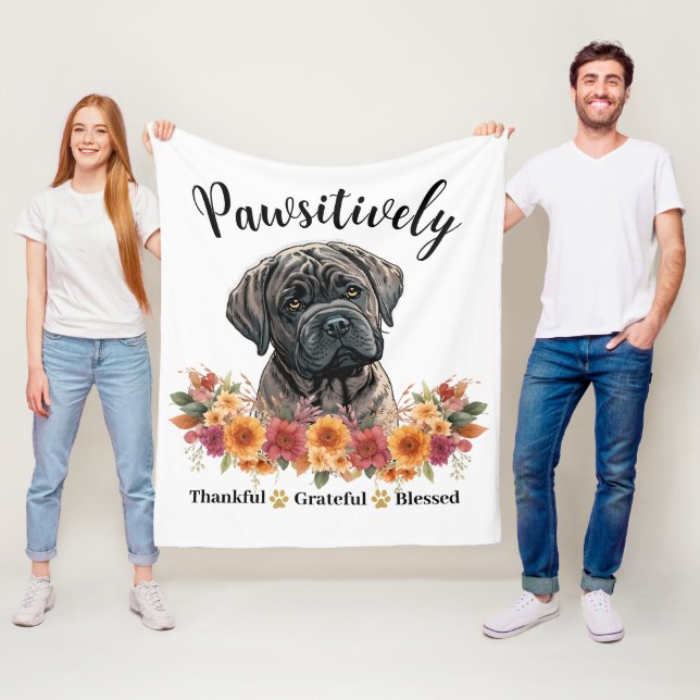 Pawsitively Thankful Grateful Blessed Cute Dog Fleece Blanket (In Situ)