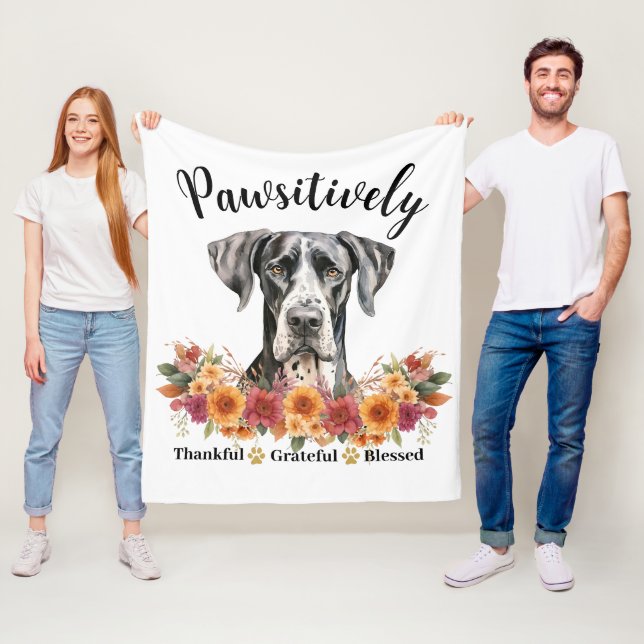 Pawsitively Thankful Grateful Blessed Cute Dog Fleece Blanket (In Situ)