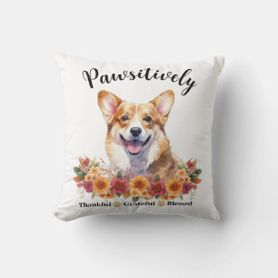 Pawsitively Thankful Grateful Blessed Cute Dog Throw Pillow