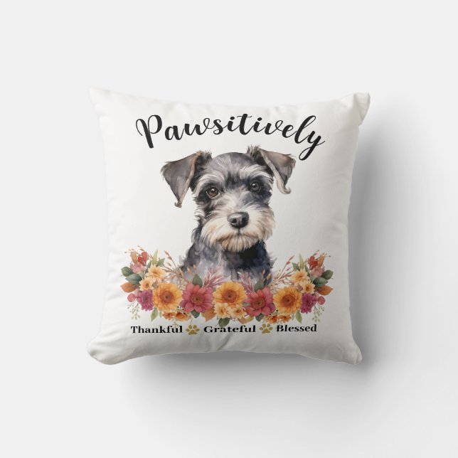Pawsitively Thankful Grateful Blessed Cute Dog Throw Pillow (Front)