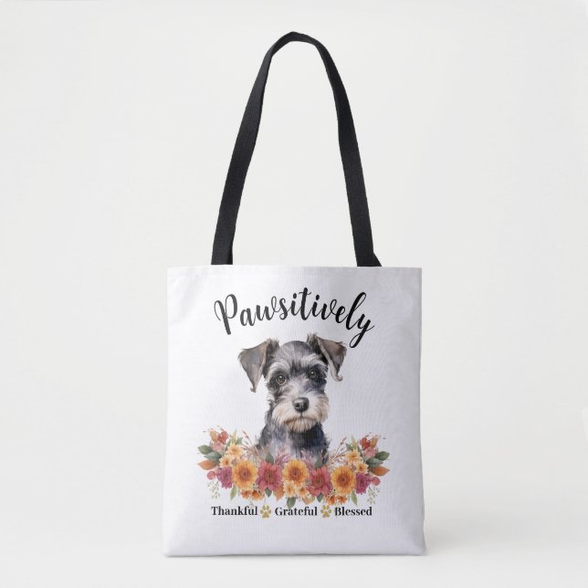 Pawsitively Thankful Grateful Blessed Cute Dog Tote Bag (Front)