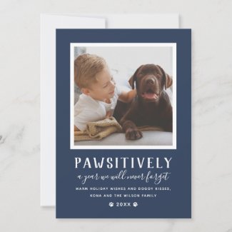 Pawsitively Unforgettable Year Navy Puppy Photo Holiday Card