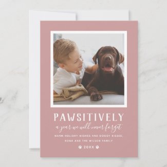 Pawsitively Unforgettable Year Rose Puppy Photo Holiday Card