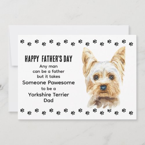 Pawsome Best Yorkshire Terrier Dog Dad Fathers Day Holiday Card