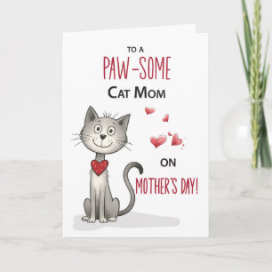 Pawsome Cat Pet Mom Whimsical Mothers Day Card