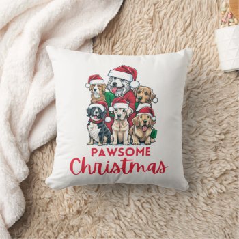 Pawsome Christmas Dog Christmas Pillow by ModernMatrimony at Zazzle