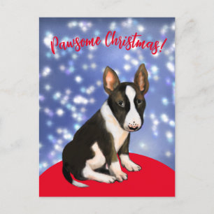 Pawsome christmas with a bullterrier puppy! postcard