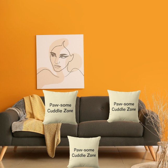 Pawsome Cuddle Zone Cute Cat Personalized Cream Throw Pillow (Creator Uploaded)