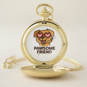 Pawsome Friend Cool Dog with Heart Glasses Pocket Watch