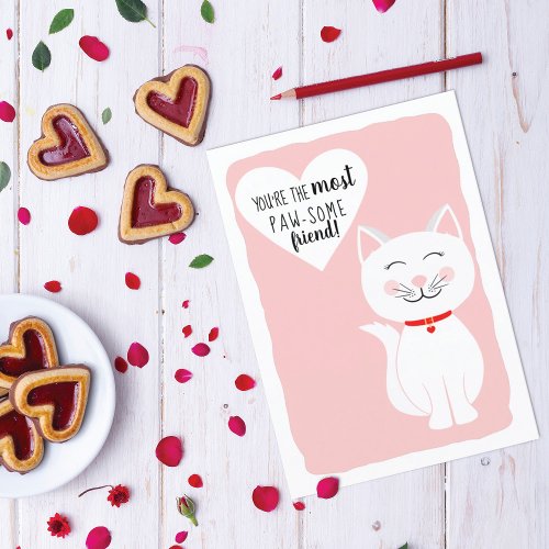 Pawsome Friend Kitty Cat Galentines Day Greeting Holiday Card