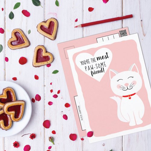 Pawsome Friend Kitty Cat Galentines Day Greeting Holiday Postcard