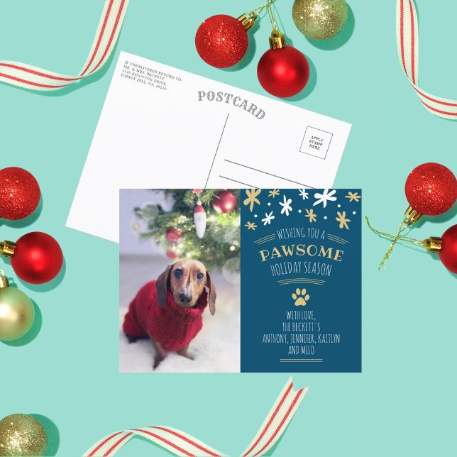 Pawsome Holiday Season Pet Holiday Photo Announcement Postcard (Creator Uploaded)
