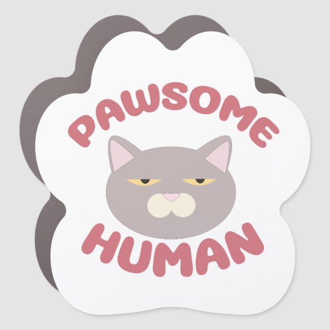Pawsome Human Funny Cat Head Cartoon Design Car Magnet (Front)