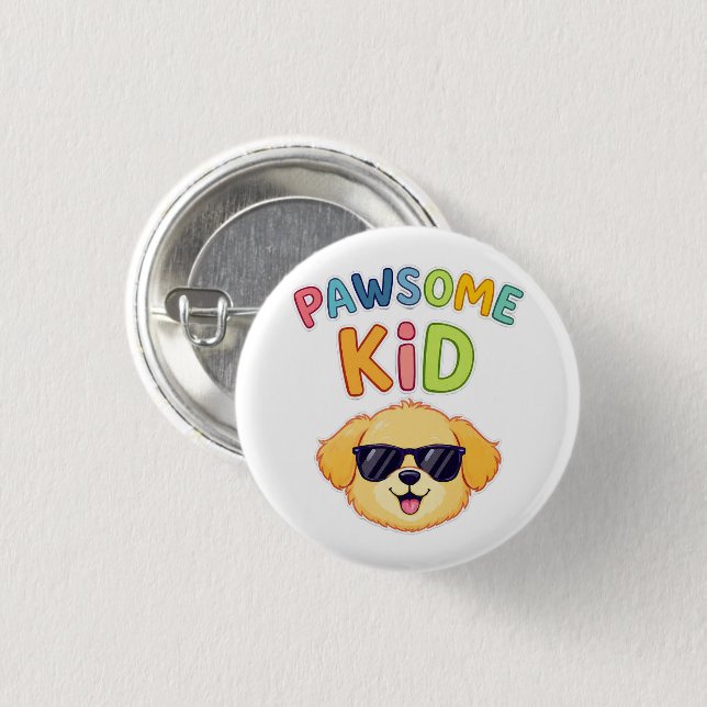 Pawsome Kid Cute Dog Design Gift Button (Front & Back)