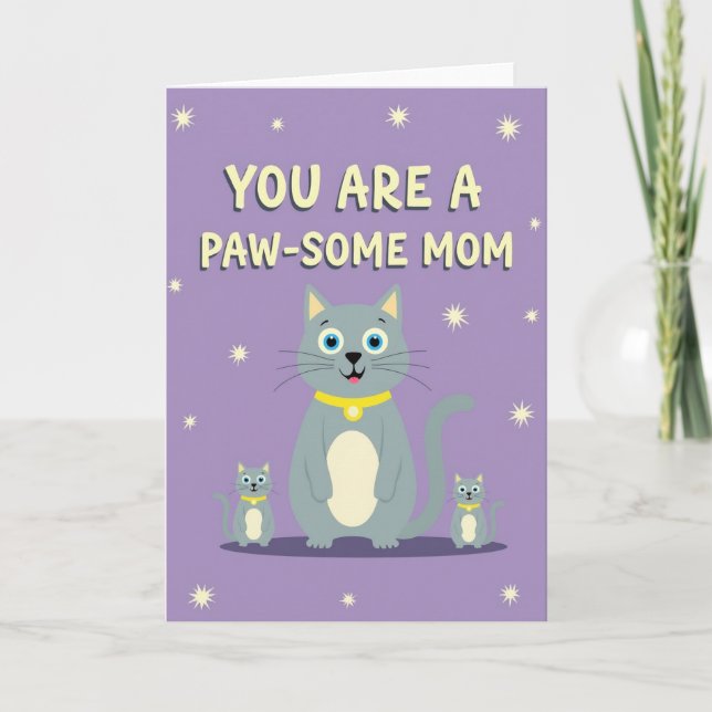 Pawsome Moms Day Feline Art Card (Front)