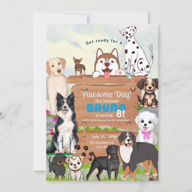 pawsome party pet themed dog invitation (Front)