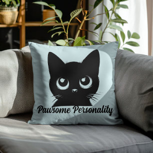 Pawsome Personality Cat Design Throw Pillow