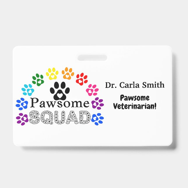 Pawsome Veterinarian Custom Name - Horizontal Badge (Front)