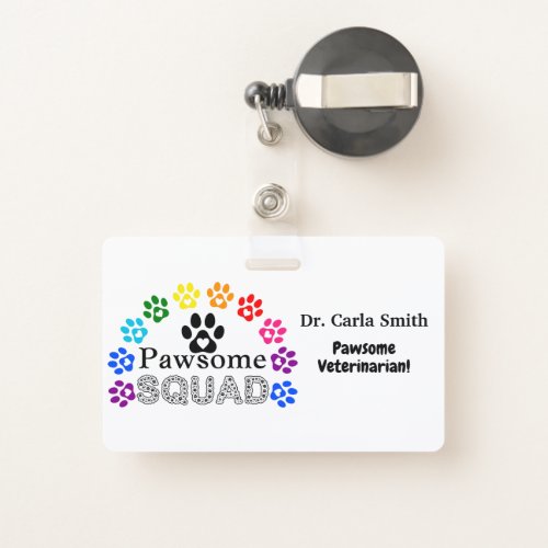 Pawsome Veterinarian Custom Name _ Horizontal Badge