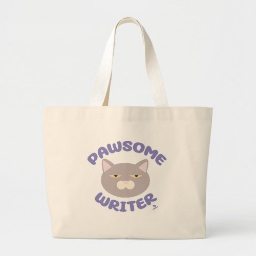 Pawsome Writer Epic Author Cat Character Large Tote Bag