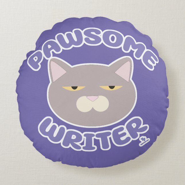 Pawsome Writer Epic Author Kitty Character Round Pillow (Front)