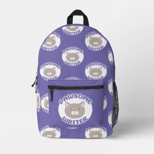  Pawsome Writer Fun Kitty Character Design Printed Backpack