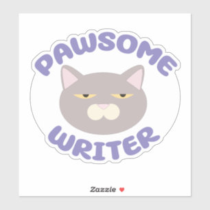 Pawsome Writer Fun Kitty Character Design Sticker