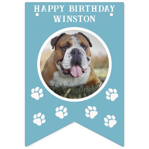 Pawties dog photo and text blue bunting flags