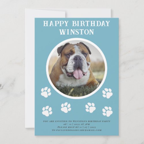 Pawties dog photo and text blue bunting flags invitation