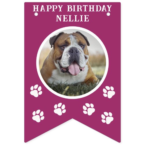 Pawties dog photo and text pink  bunting flags