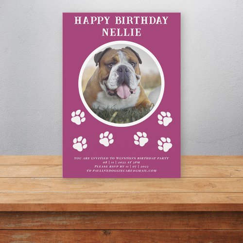 Pawties dog photo and text pink party  invitation