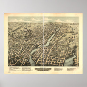 Pawtucket Rhode Island 1891 Antique Panoramic Map Poster