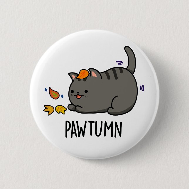 Pawtumn cute Autumn Kitty Cat Pun  Button (Front)