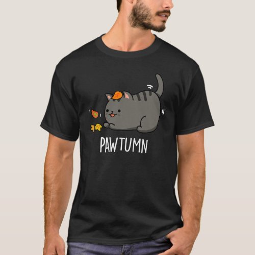 Pawtumn cute Autumn Kitty Cat Pun Dark BG T_Shirt