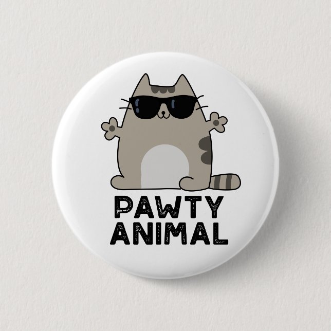 Pawty Animal Funny Party Cat Pun  Button (Front)