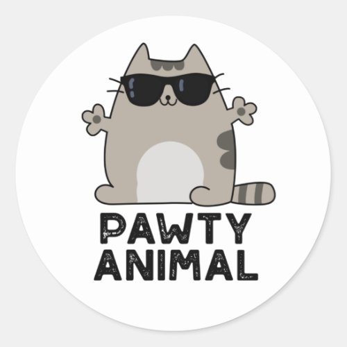 Pawty Animal Funny Party Cat Pun  Classic Round Sticker