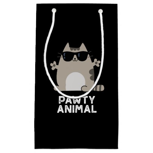 Pawty Animal Funny Party Cat Pun Dark BG Small Gift Bag