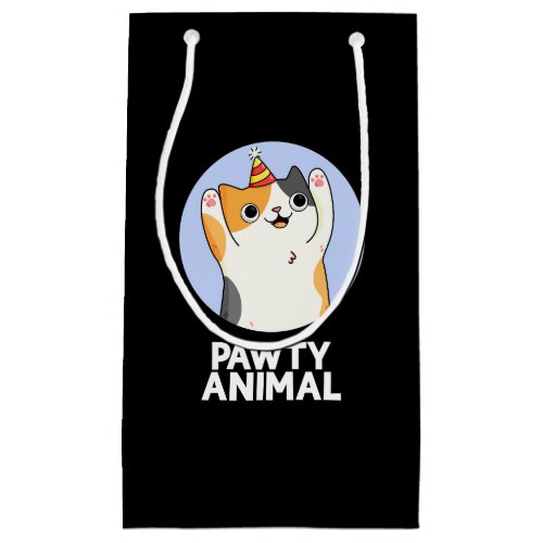 Pawty Animal Funny Party Cat Pun Dark BG Small Gift Bag