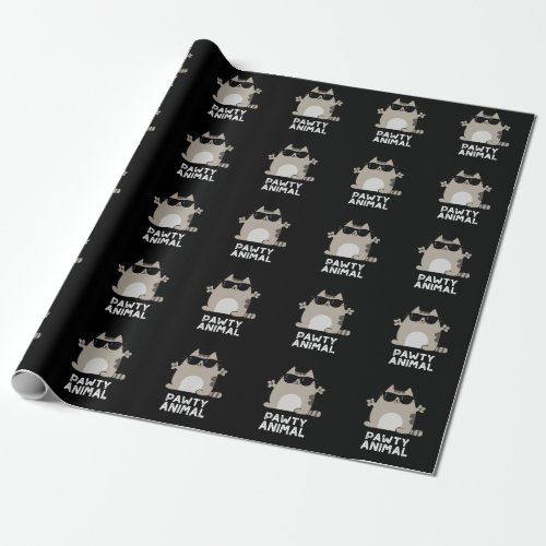 Pawty Animal Funny Party Cat Pun Dark BG Wrapping Paper