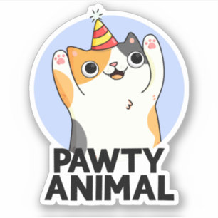 Pawty Animal Funny Party Cat Pun Sticker