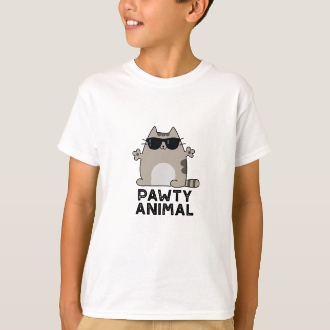 Pawty Animal Funny Party Cat Pun  T-Shirt (Front)