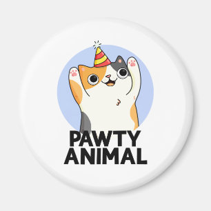 Pawty Animal Funny Party Hat Cat Pun  Magnet