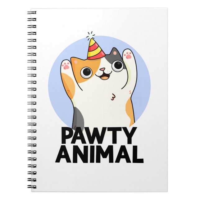 Pawty Animal Funny Party Hat Cat Pun  Notebook (Front)