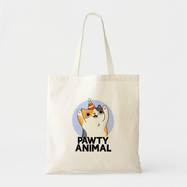 Pawty Animal Funny Party Hat Cat Pun  Tote Bag (Front)