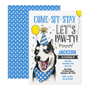 Pawty Birthday Invitation Dog Puppy Husky