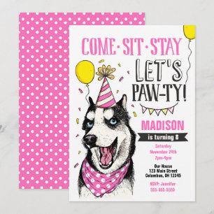 Pawty Birthday Invitation Dog Puppy Husky Girl