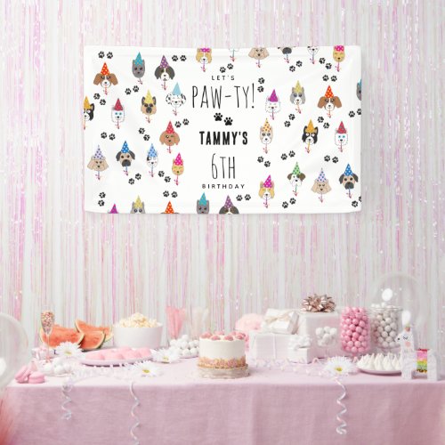 Pawty Cute Birthday Party Dogs Banner
