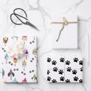 Pawty Cute Birthday Party Dogs Custom Name Age Wrapping Paper Sheets