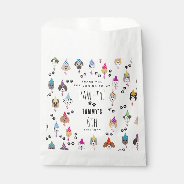 Pawty Cute Birthday Party Dogs Favor Bag (Front)